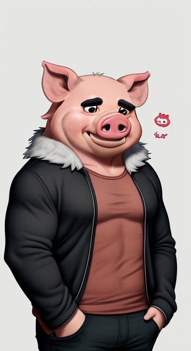 Charming Anthropomorphic Pig in Casual Attire
