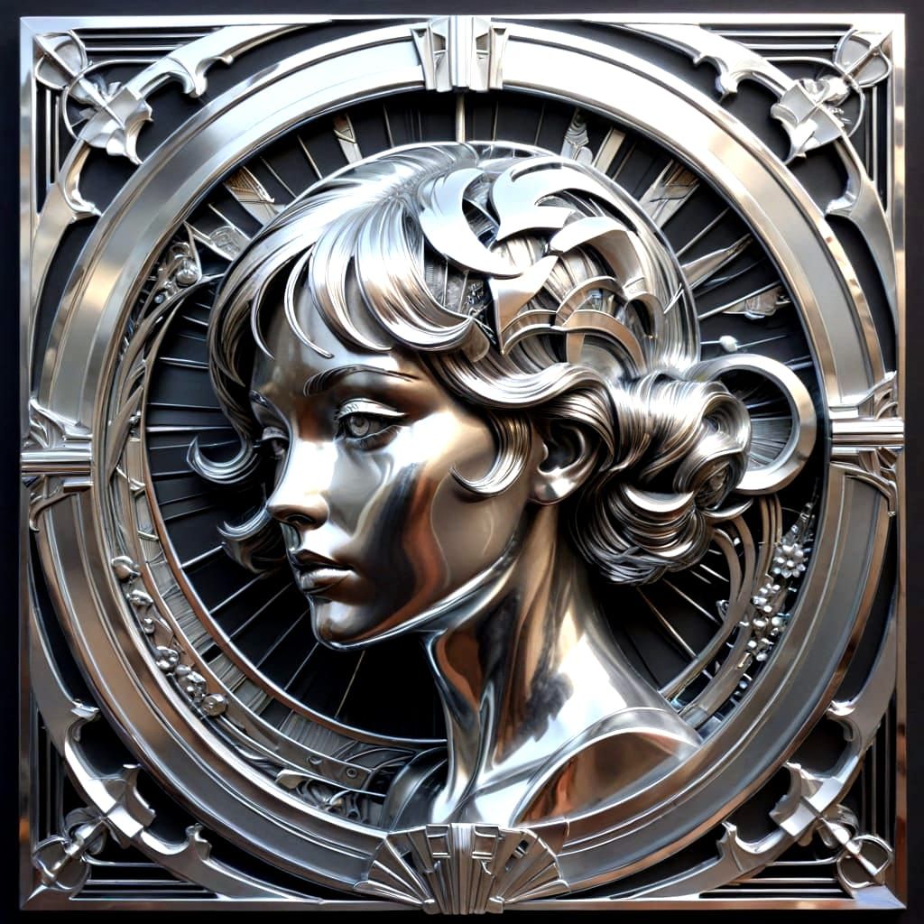 Ethereal Chrome Metropolis in Art Deco Style