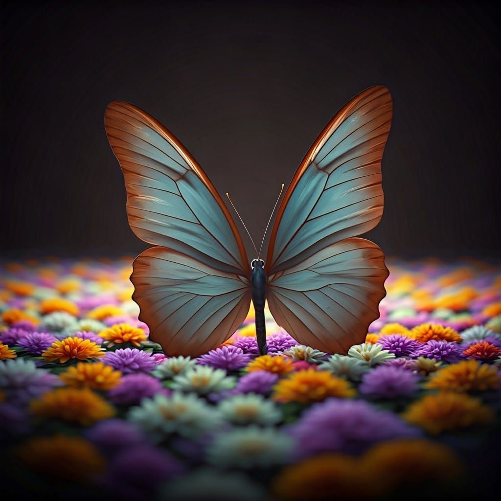 Delicate Butterflies on Vibrant Flowers in Realistic 3D Styl...