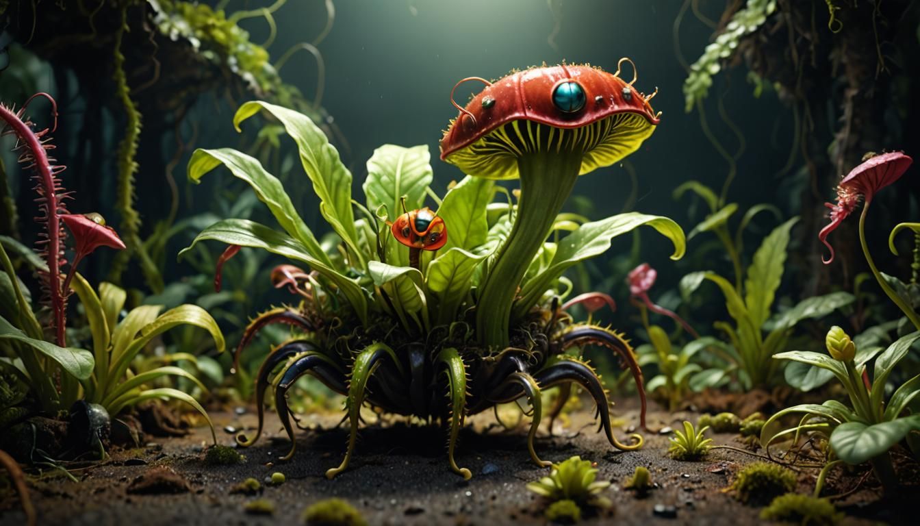 Fearsome Carnivorous Plant Devours Golden Beetle in Hyperrea...