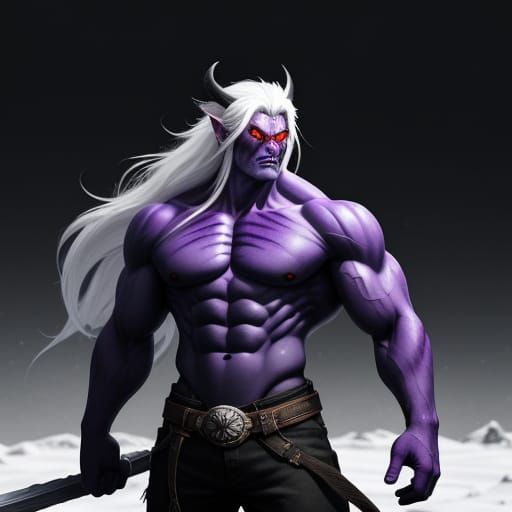 Cyberpunk Warrior with Neon Red Eyes and Snow-White Hair