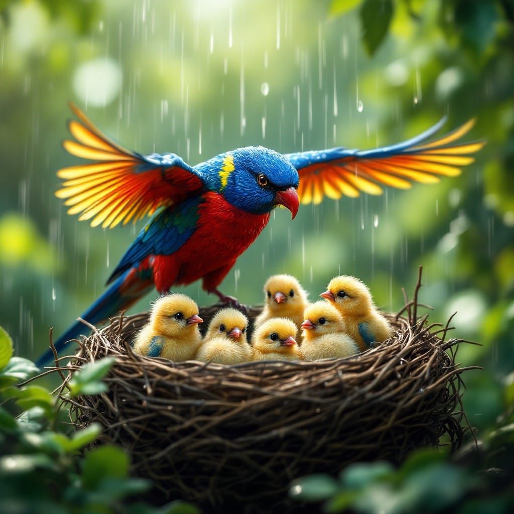 Serene Rosella Family in Photorealistic Nature Scene