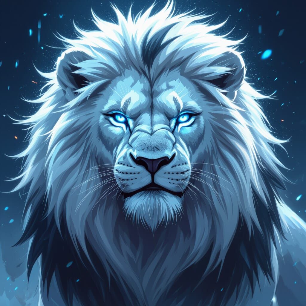 Majestic White Lion with Blazing Blue Eyes