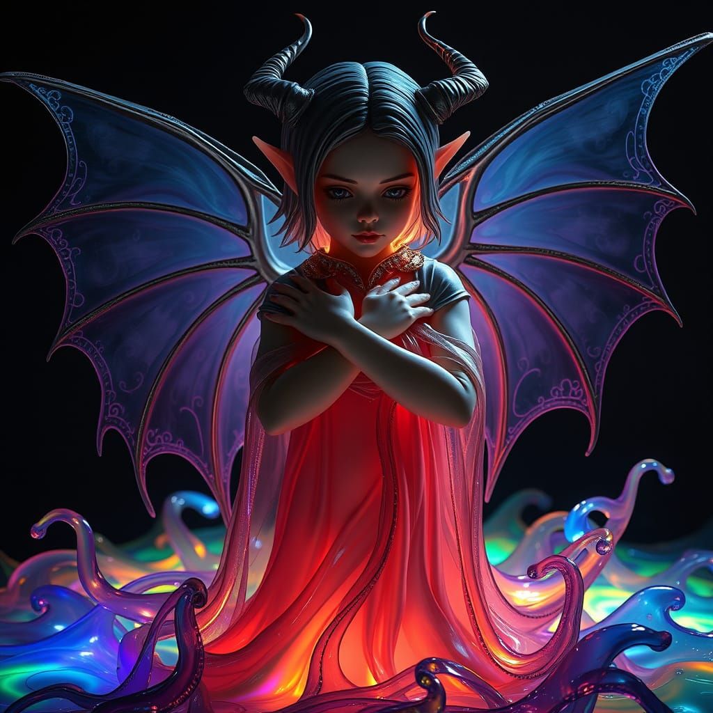 Hyperrealistic Glass Sculpture of a Demon Thiefling Girl in ...