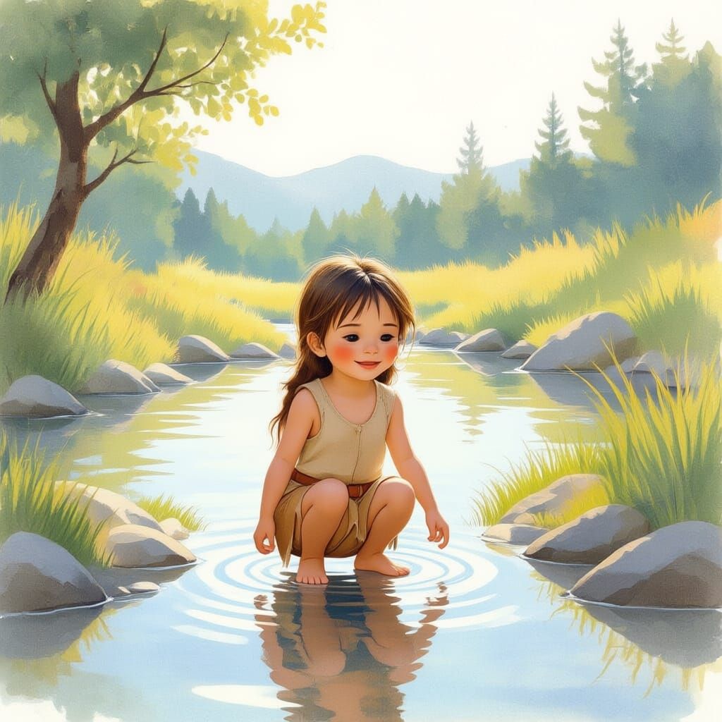 Prehistoric Girl Una Teaches Brother by River