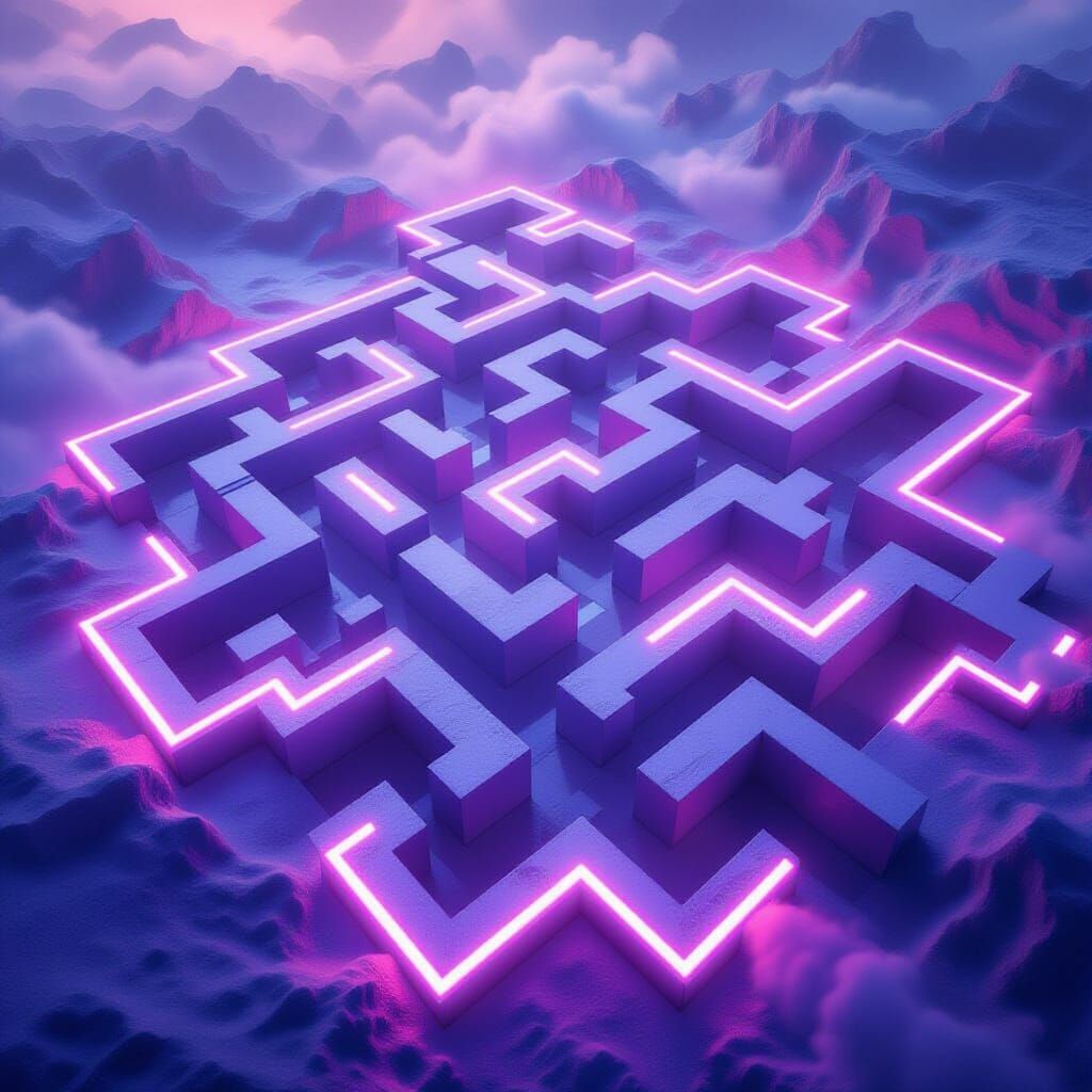 Dreamlike Neon Maze of Geometric Forms