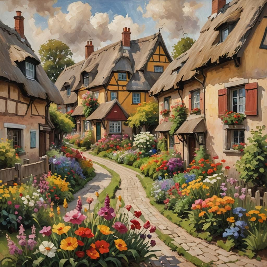 Idyllic Thatched Village Scene in Soft Focus