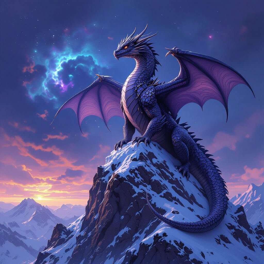 Ancient Dragon Perched on Snowy Peak
