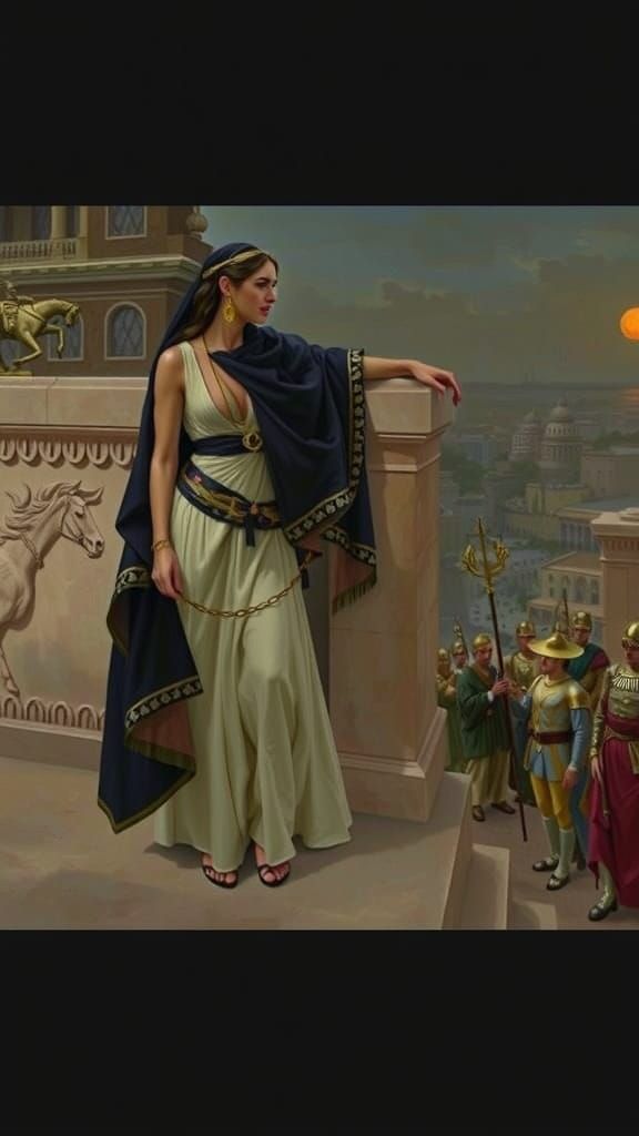 Woman Overlooking Ancient City as Painting