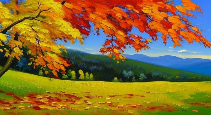 Autumn Leaves in Impressionist Oil Painting with Thick Brush...
