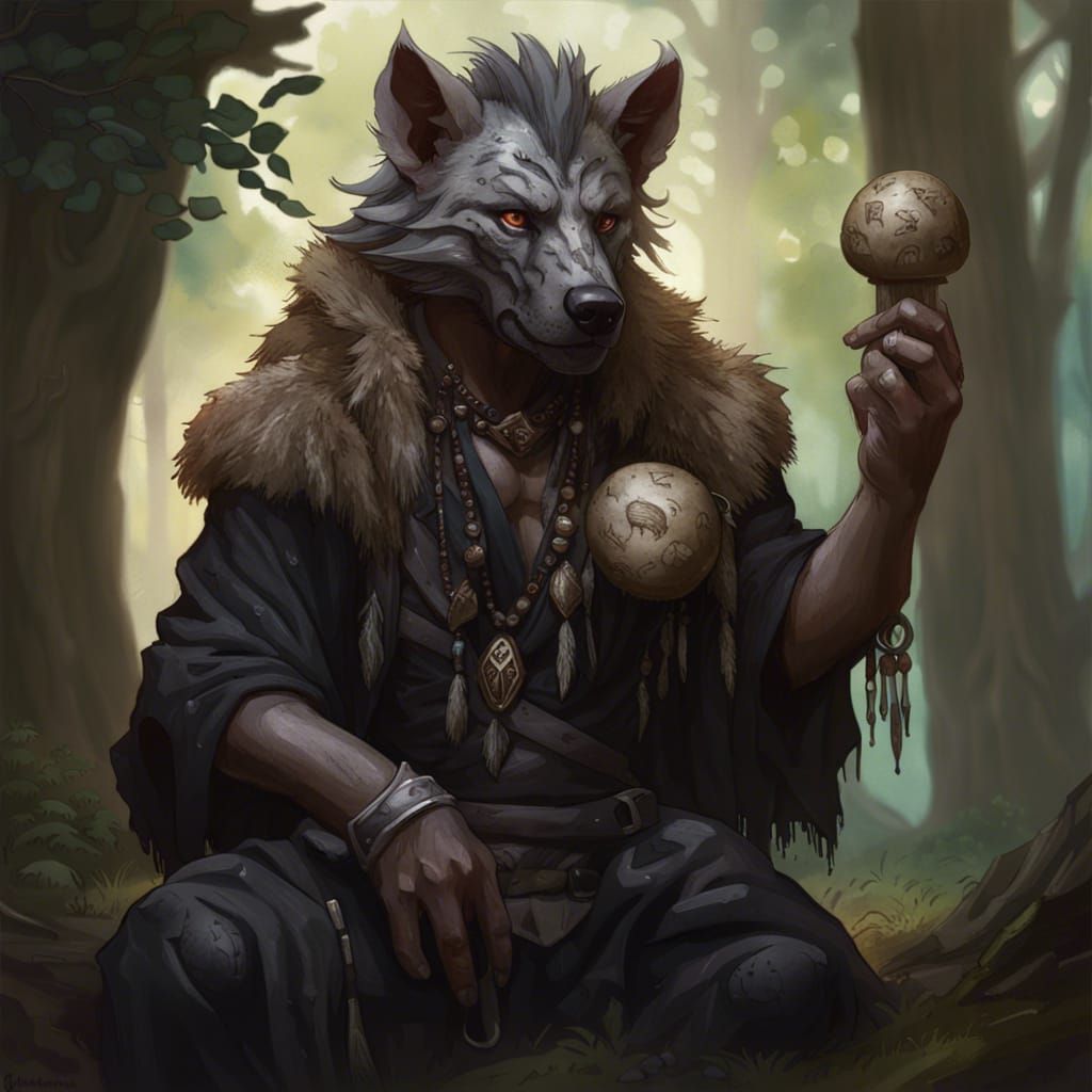 Fantasy Druid with Mushrooms and Runes in Fullbody Portrait