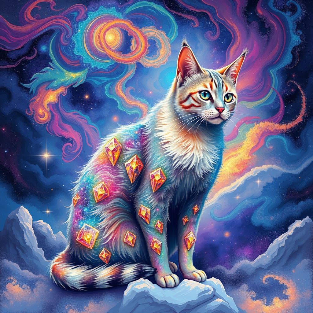 Cosmic Quandangle Cat in Celestial Dreamscape