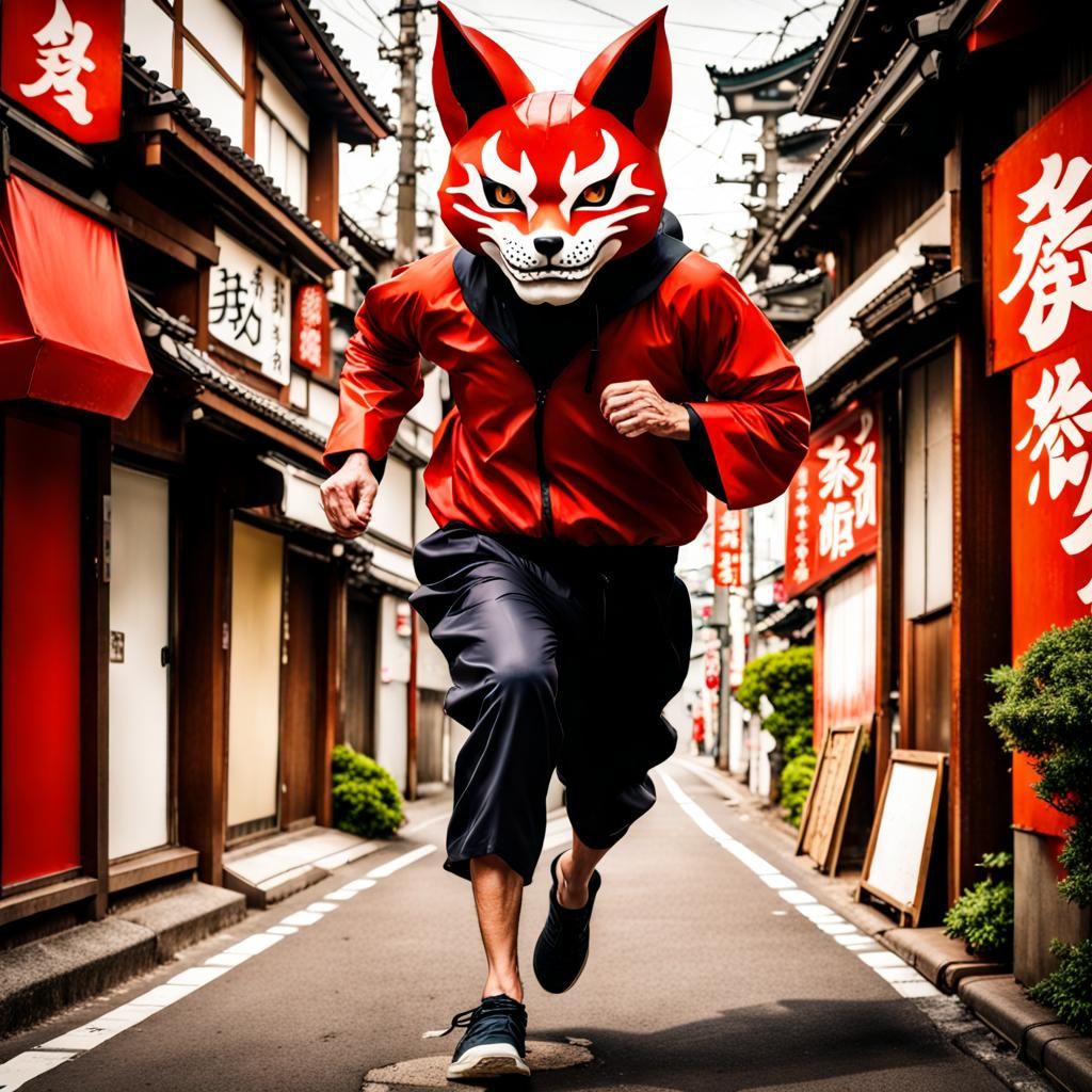Mysterious Masked Figure Runs Through Japan in Anime Style