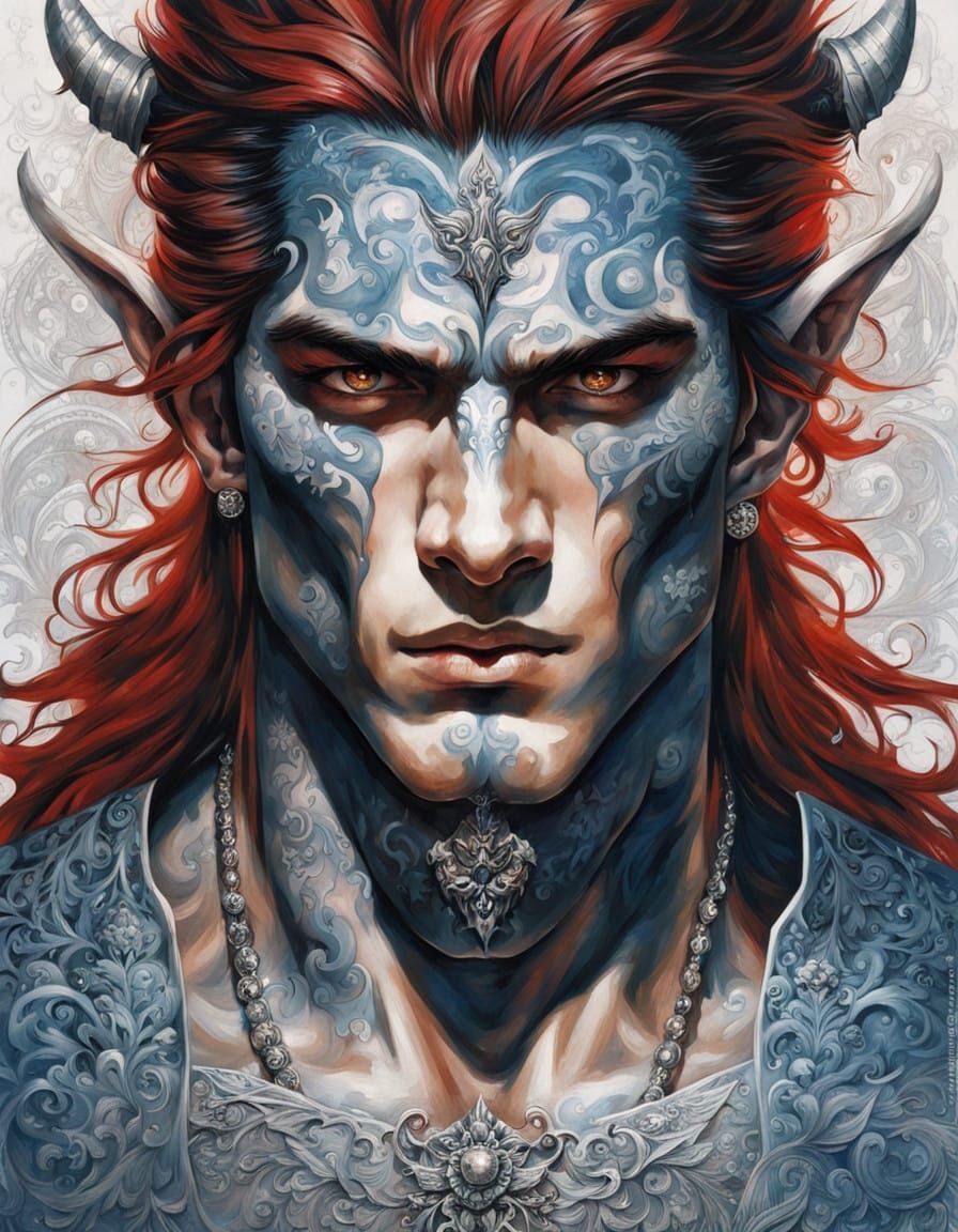 Ethereal Portrait of an Asian Man with Elven Features and Ta...