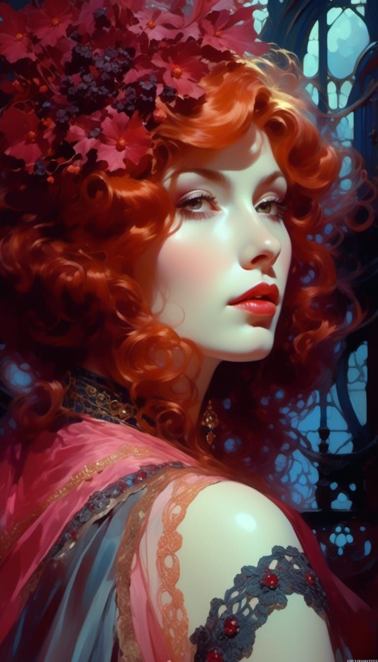 Ethereal Vampire Woman in Lace and Silk, Dynamic Lighting