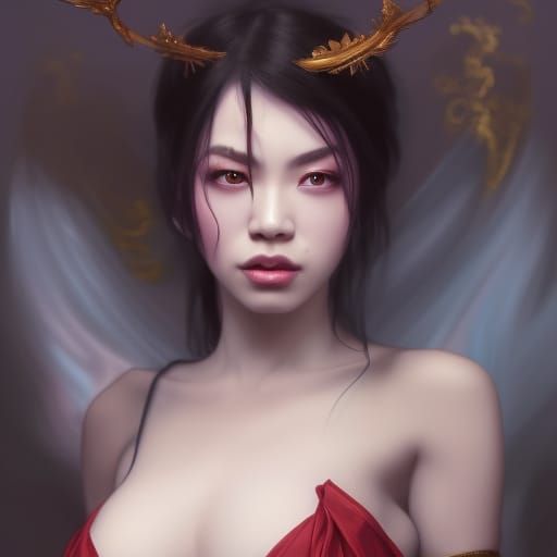 Ethereal Vampire Goddess in Silk Robe, Adorned by Elegant Ar...