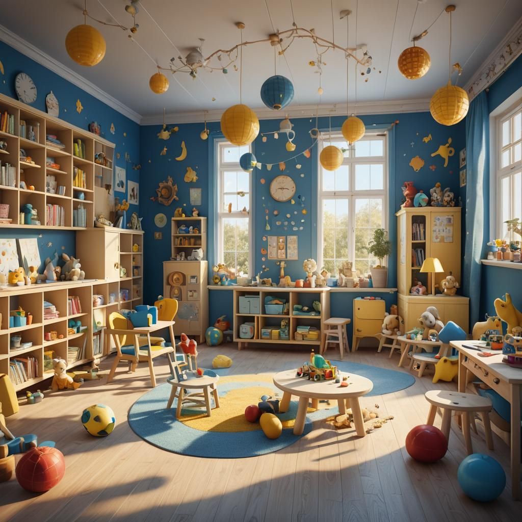 Whimsical Scandinavian Kindergarten Classroom in Dreamy, Det...