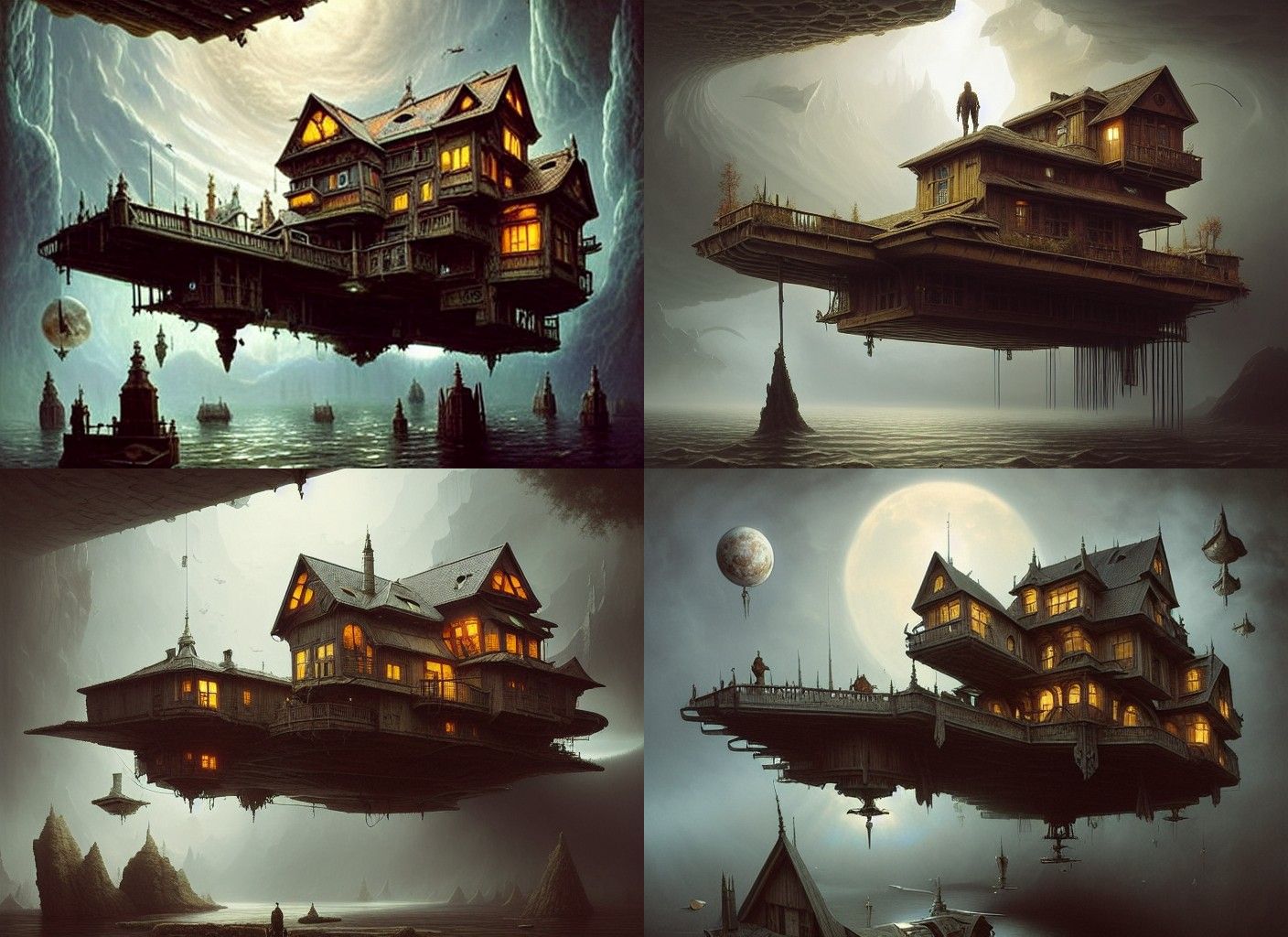 Surreal Wooden House in Dark Fantasy Concept Art Style