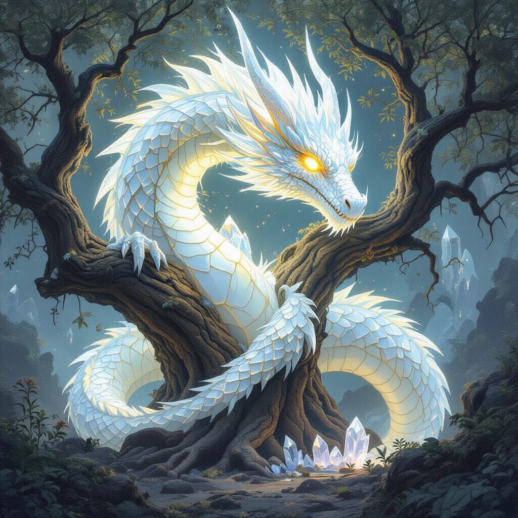 Bioluminescent Crystal Dragon in a Glowing Cavern