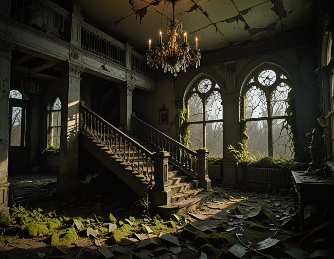 Abandoned Victorian Mansion in Stormy Twilight