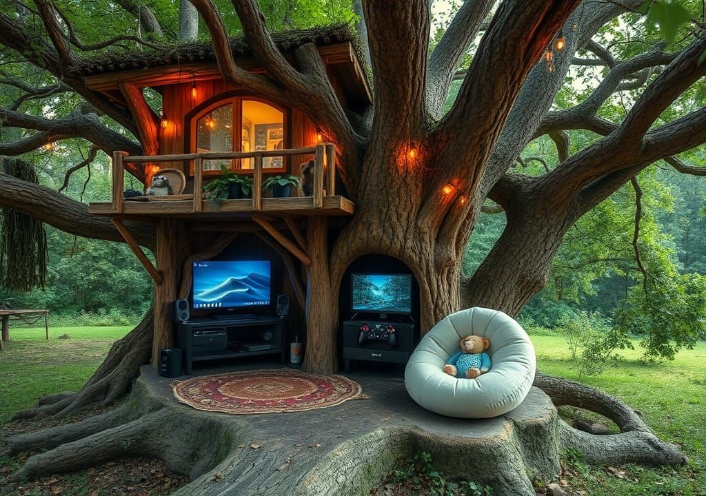 Charming Treehouse Sanctuary with Gaming Haven