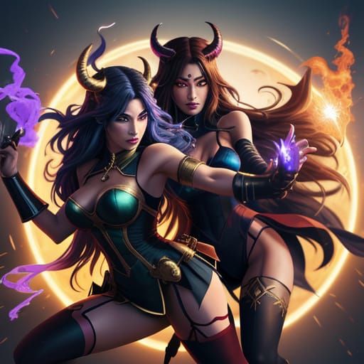 Anime Ishtar in Stockings Battles a Demon Lady