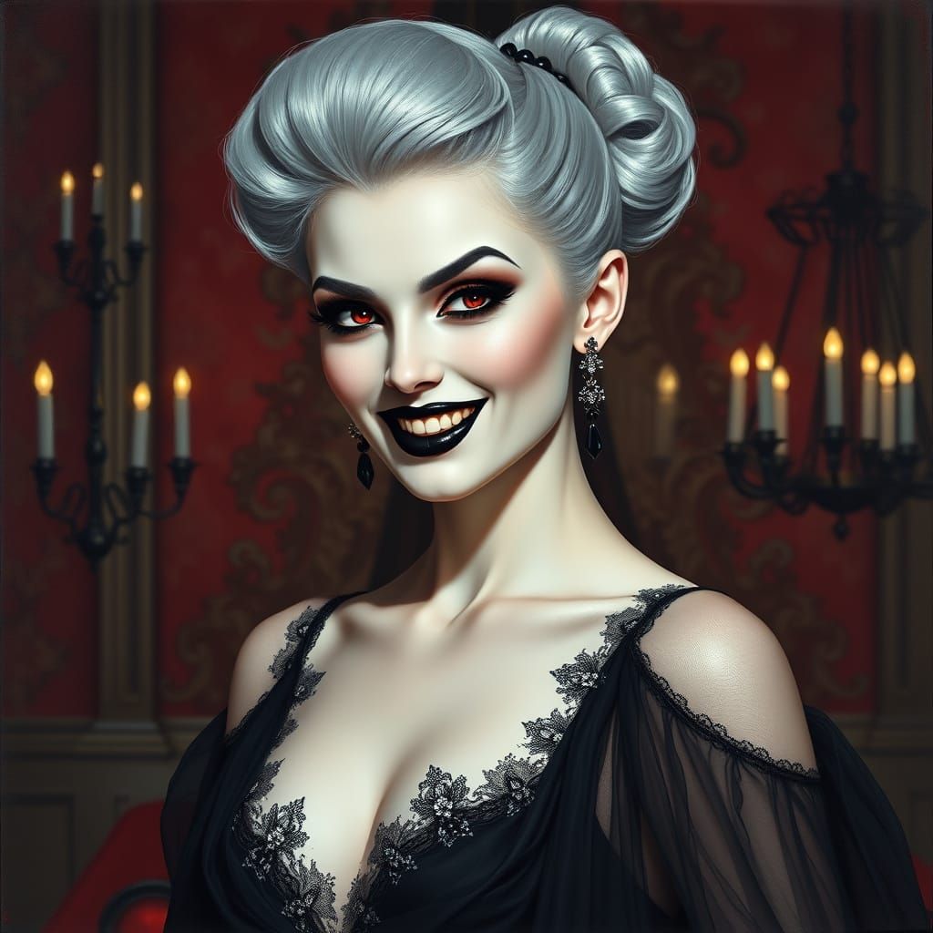 Elegant Vampire Pin-Up in Regal Evening Attire