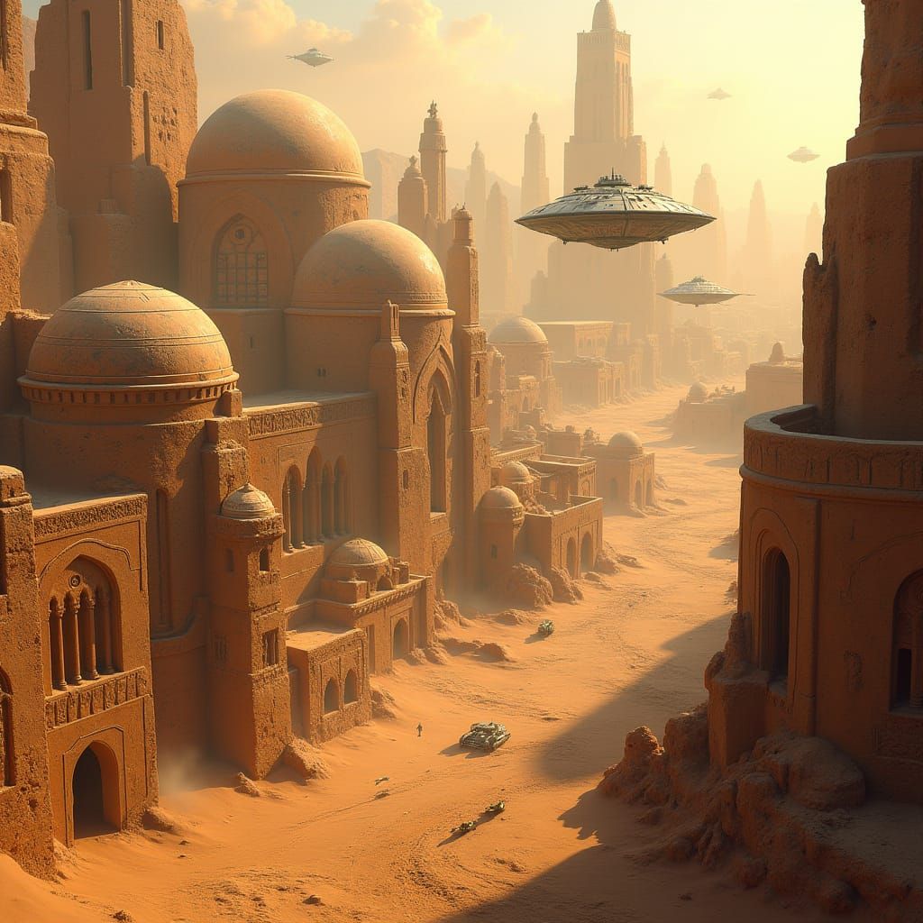 Cyberpunk Cityscape in Desert Landscape