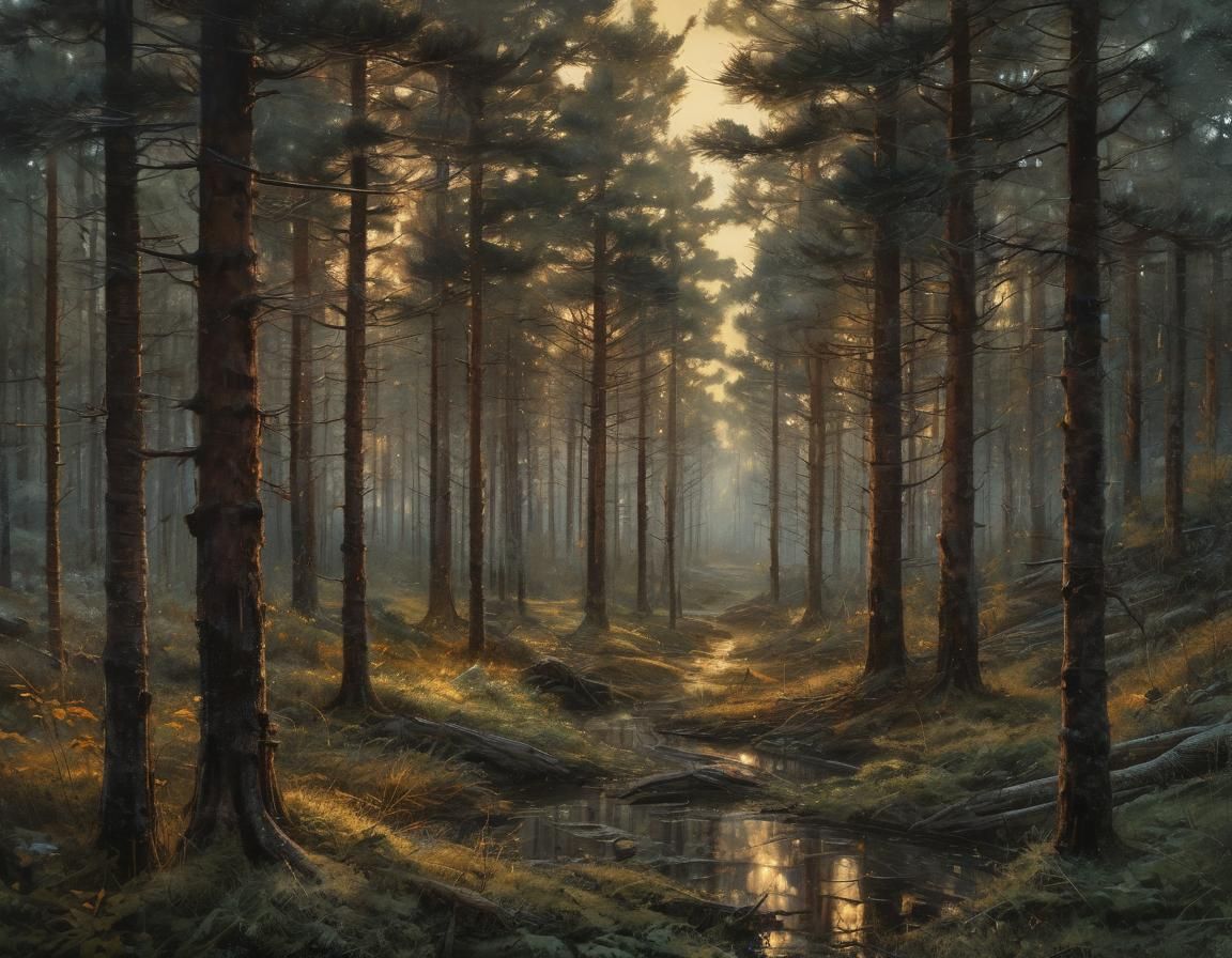 Pine Forest at Dusk