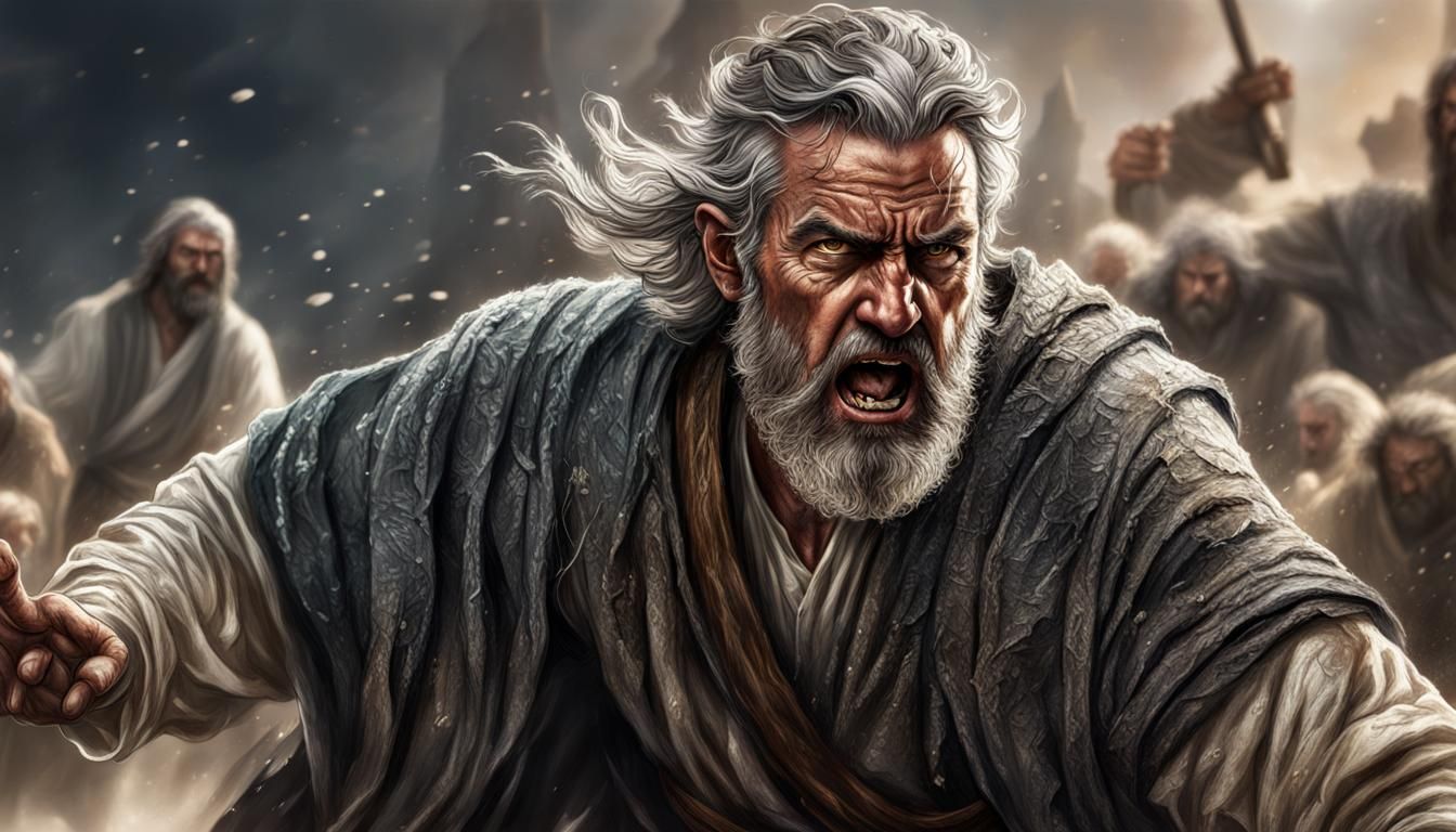 Enraged Prophet Isaiah in Hyperrealistic Biblical Style