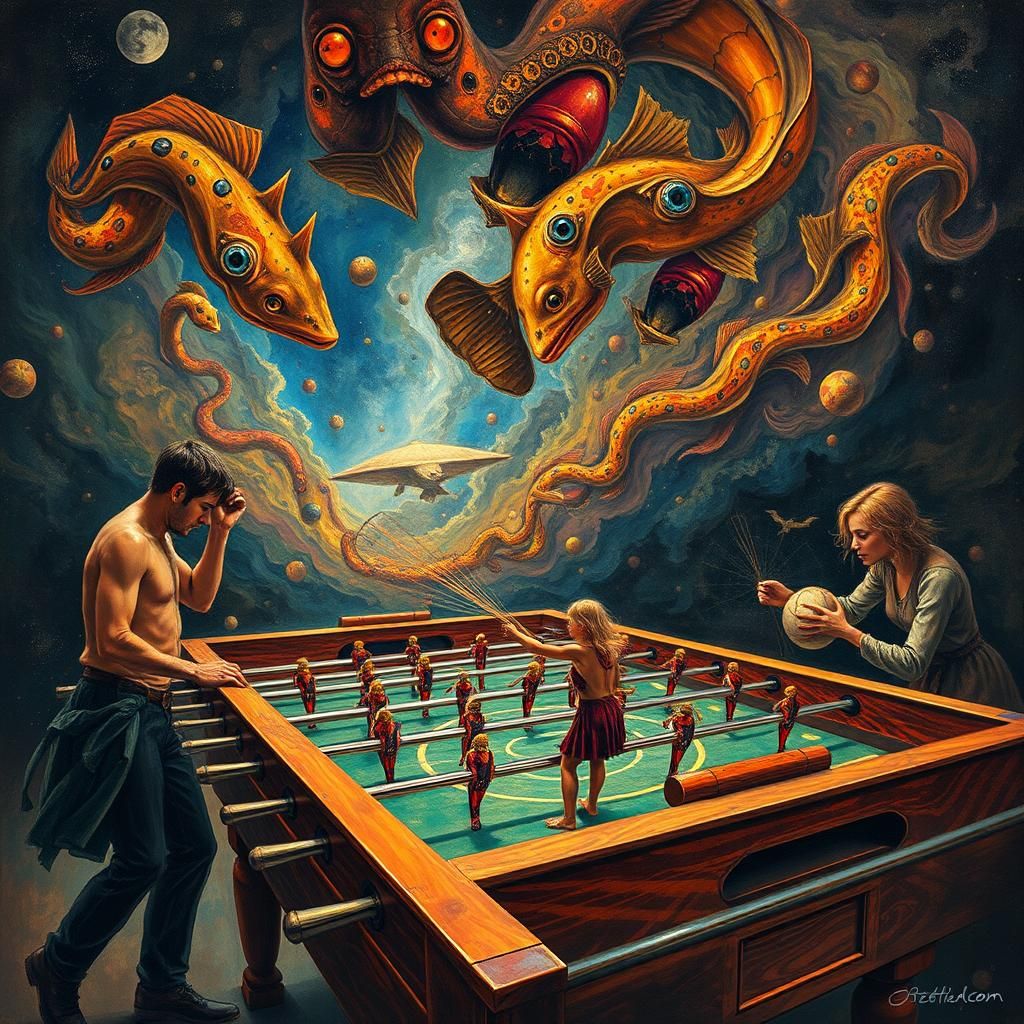 Vibrant Fractal Foosball Scene in Expressive Style