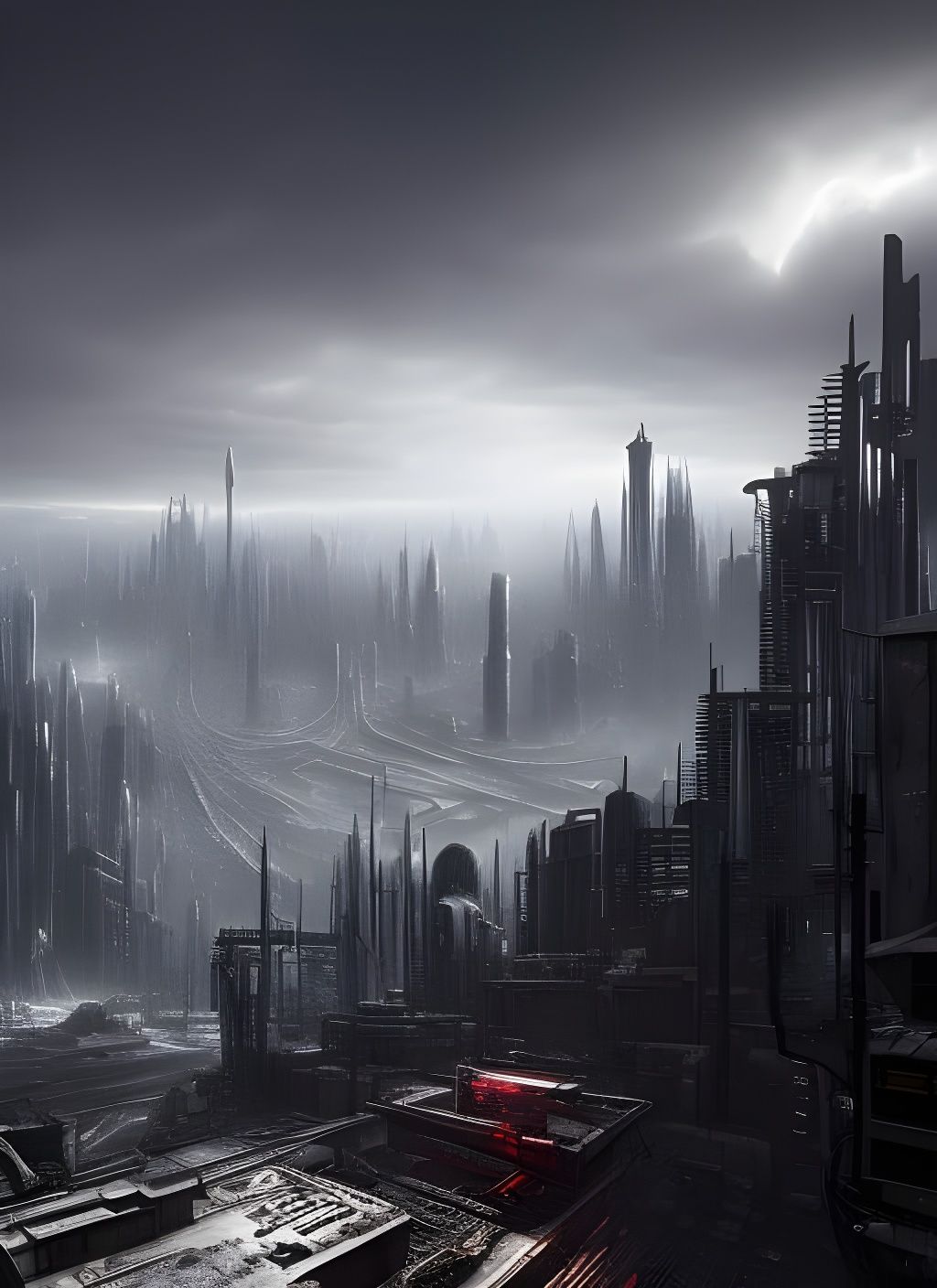 Cyberpunk Dystopia in Charcoal Heralds a Dark Future