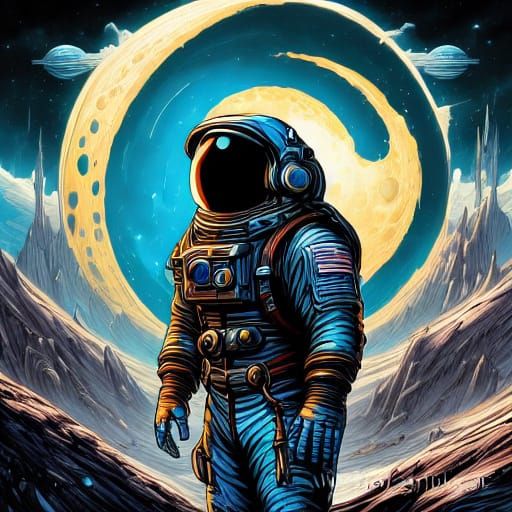 Pirate Amidst a Vibrant Sunset at Sea in a Cyberpunk Oil Pai...