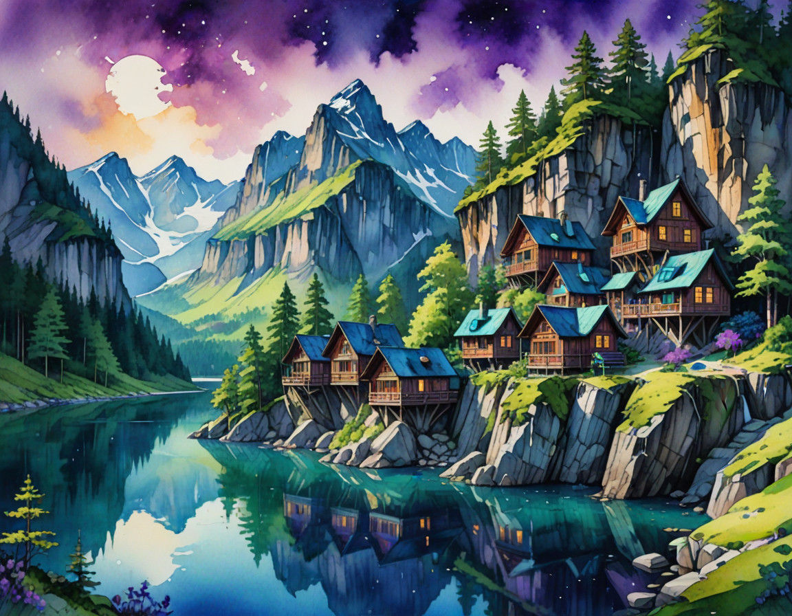 Glowing Amethyst Cliffs with Emerald Crystal Peaks and Sapph...