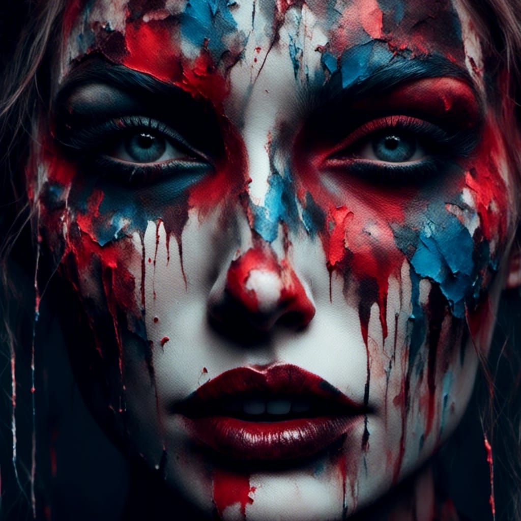 Vibrant Clown Face in Neon Oil Painting