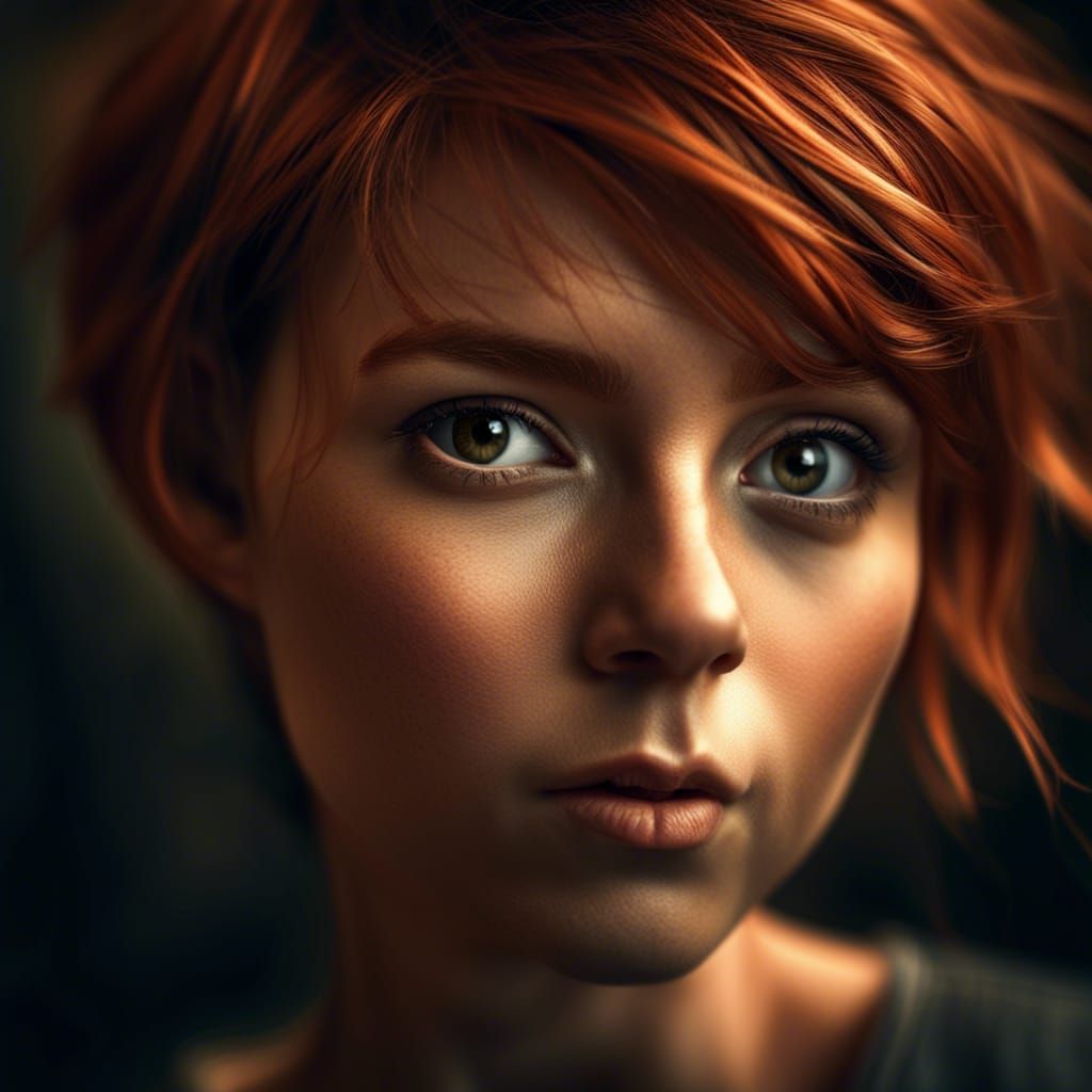 Beautiful Copper Haired Girl in Cinematic Hyperrealism