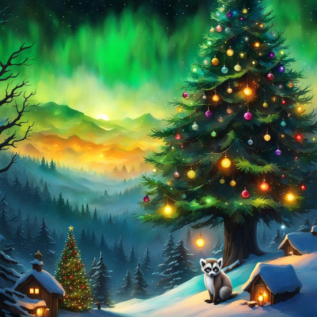 Vibrant Christmas Tree in Watercolor Splendor