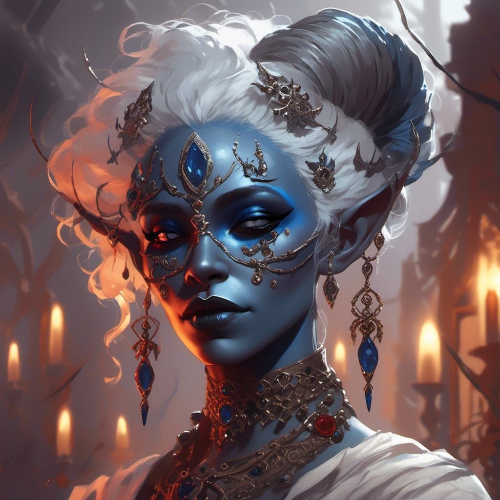 Ethereal Dark Elf Drow Maiden with Glasses and Silver Eyelid...