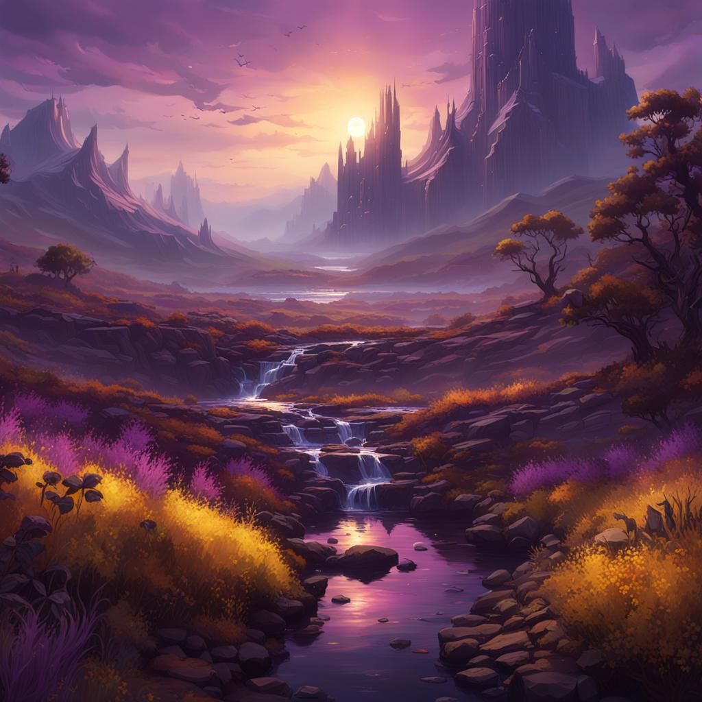 Ethereal Dark Fantasy Realm in Vibrant Hues