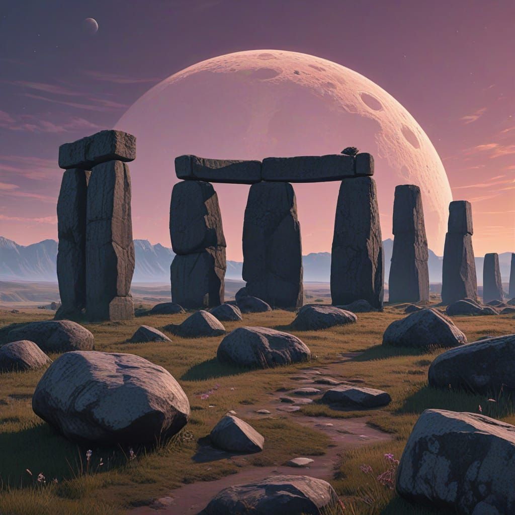 Stonehenge under Total Solar Eclipse in Vibrant Dreamlike En...