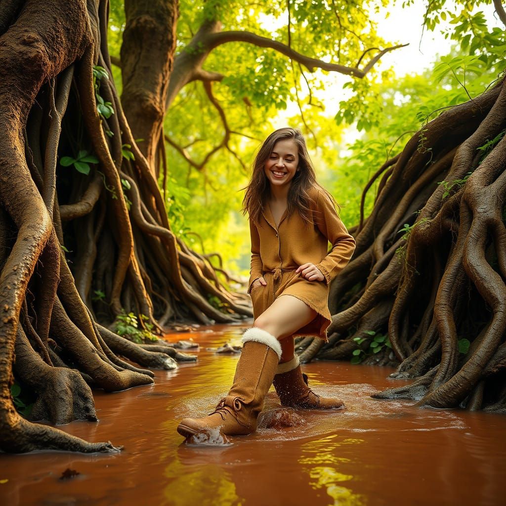 Whimsical Moment of Joy in a Vibrant Mud Pit