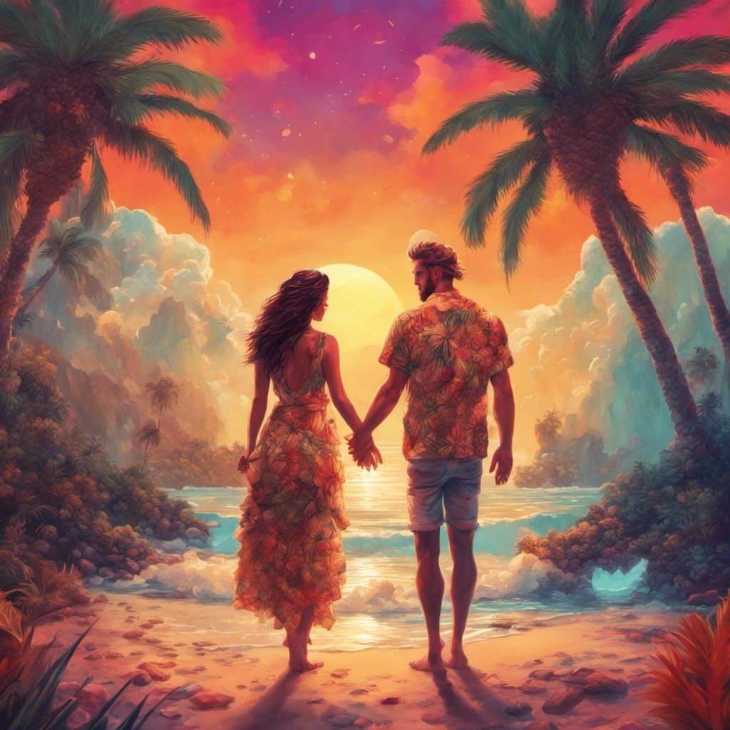 Surreal Paradise of Love in Vibrant Cartoon Art