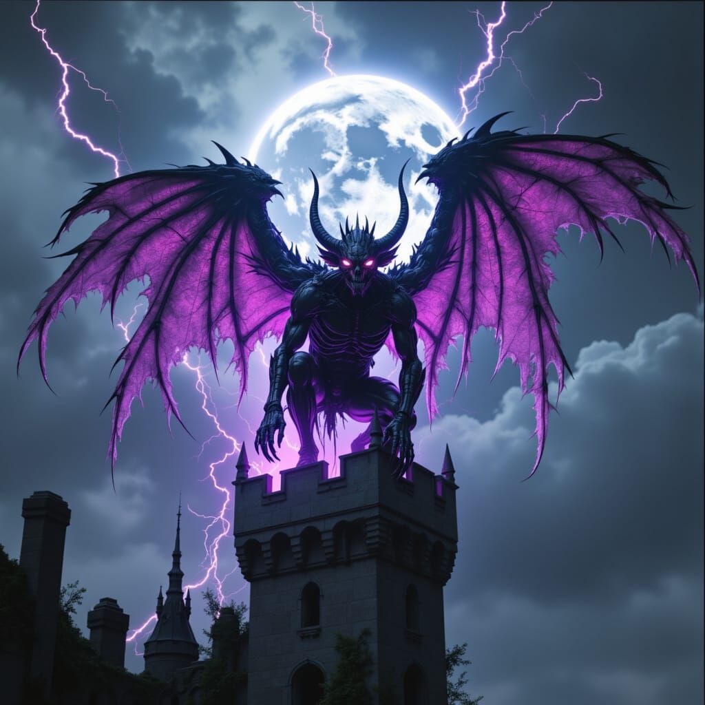 Cyberpunk Metal Gargoyle in Gothic Castle