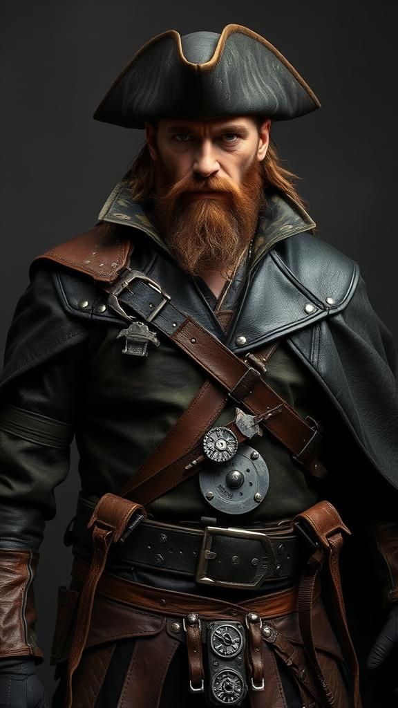 Steampunk Thug in Camouflage Leather Suit with Cape and Acce...