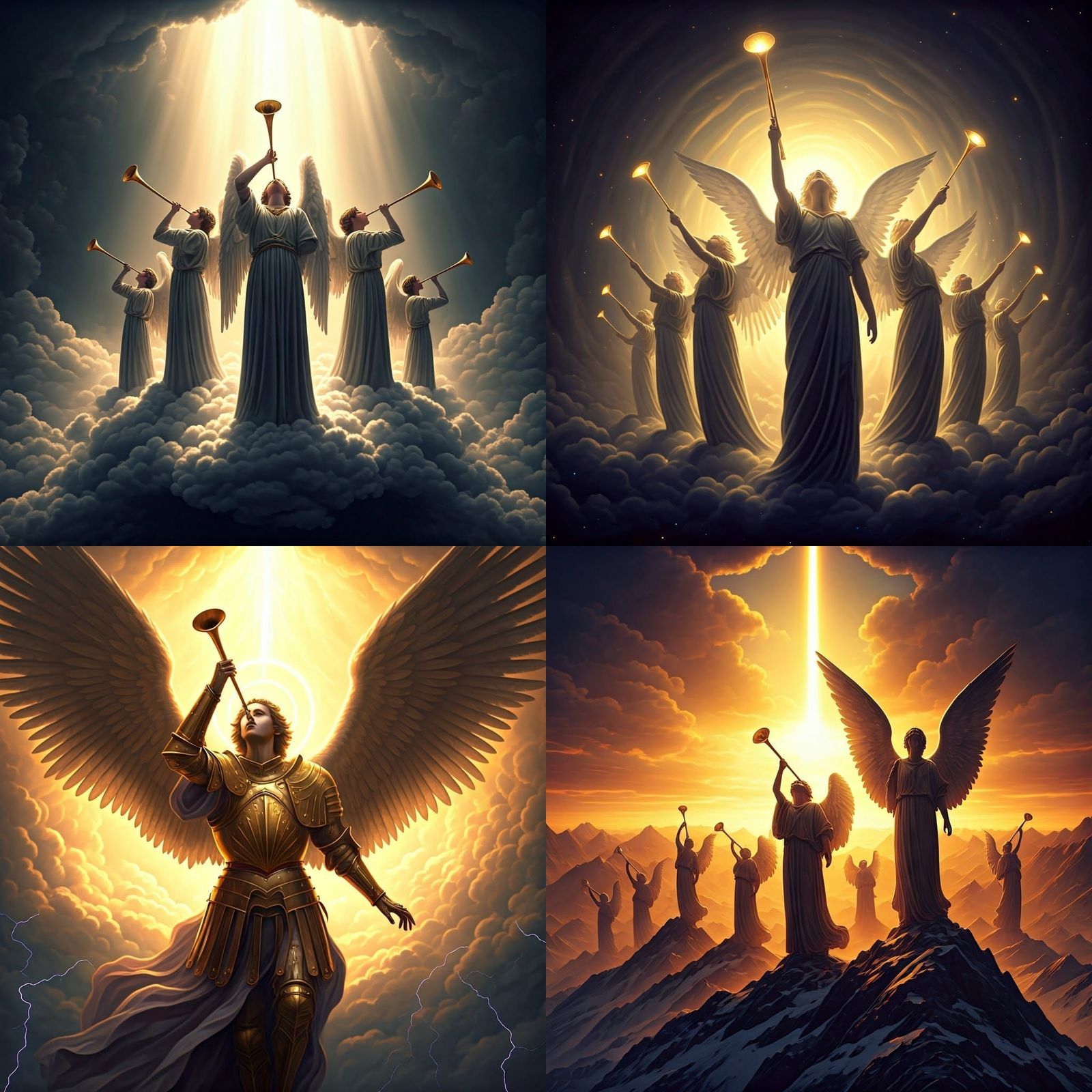 Angels Blowing the Seventh Trumpet in Cinematic Hyperrealism