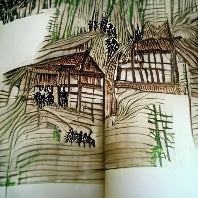Feudal Japanese Village in Watercolor Style