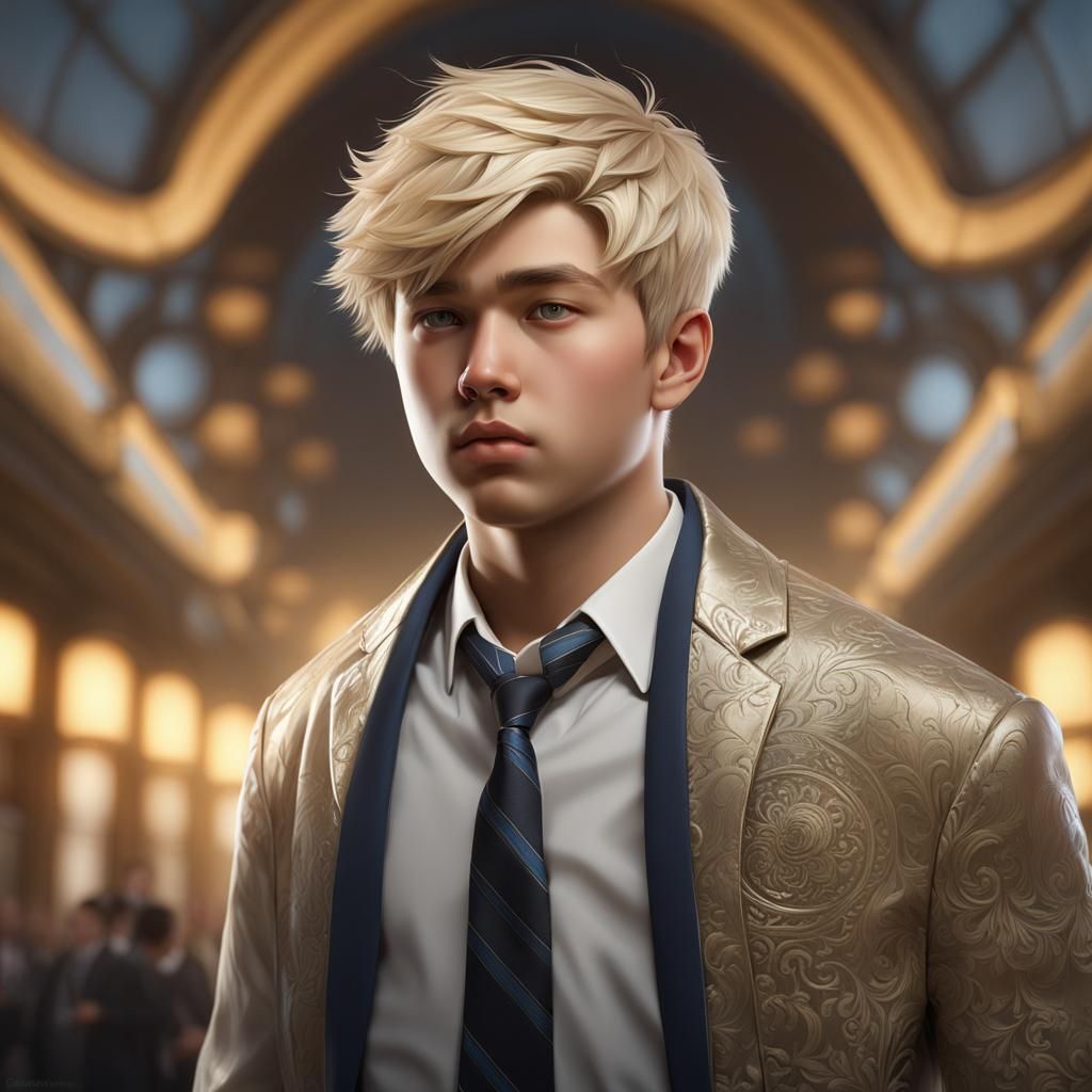 A Handsome Half-Asian Teen in a Suit, Captured in Intricate...