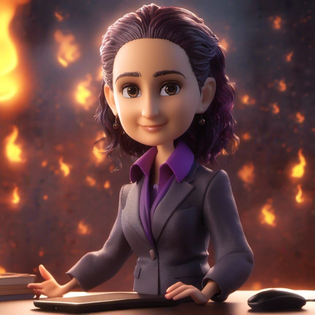 Chibified IT Manager in a Fiery Office Scene