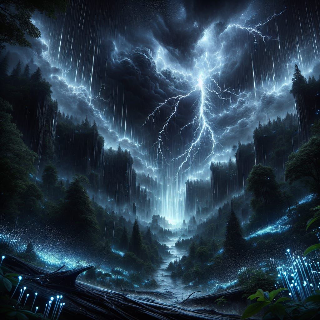 Ethereal Storm Unfolds in the Darkened Forest