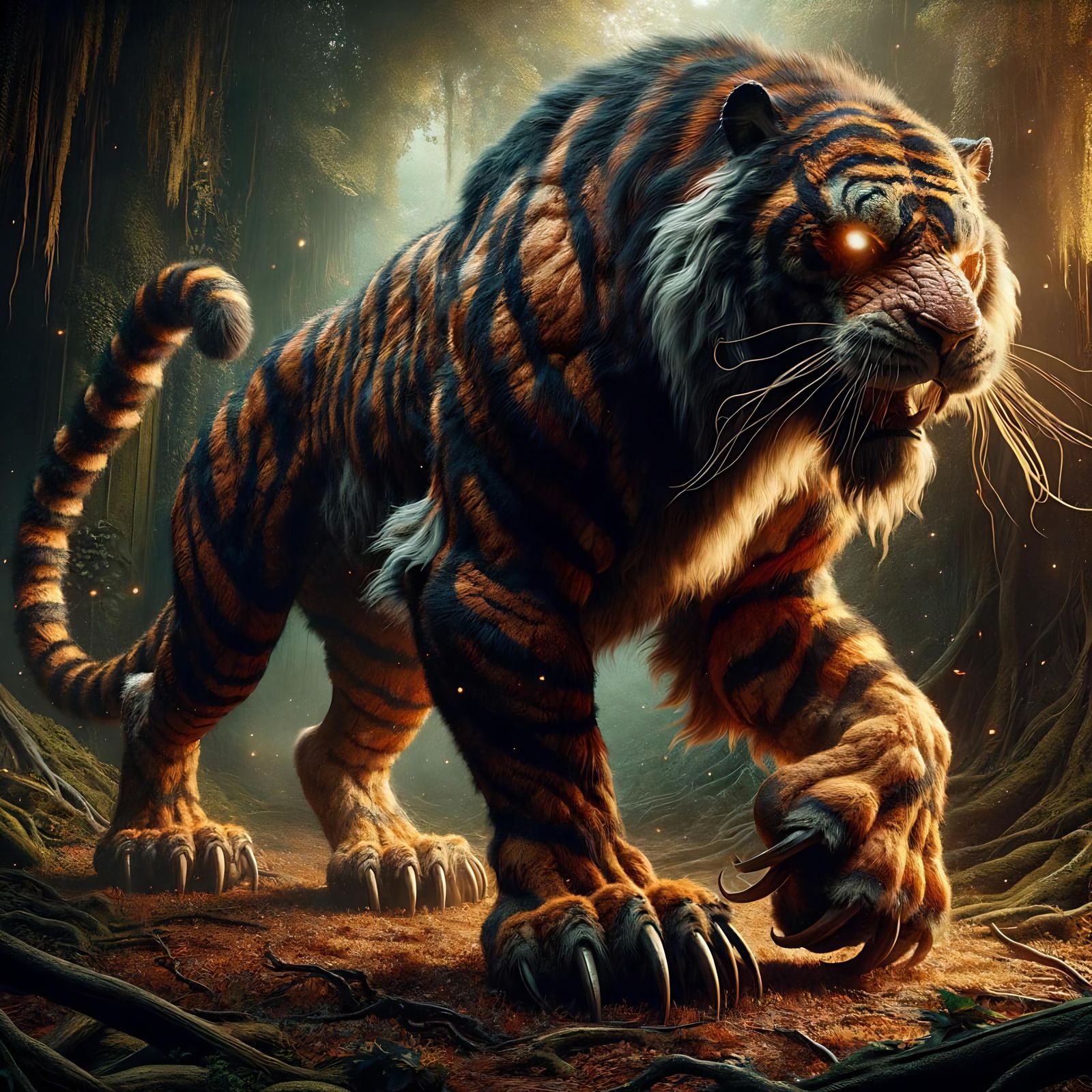 Regal Dire Tiger Dominates Dark Fantasy Realm
